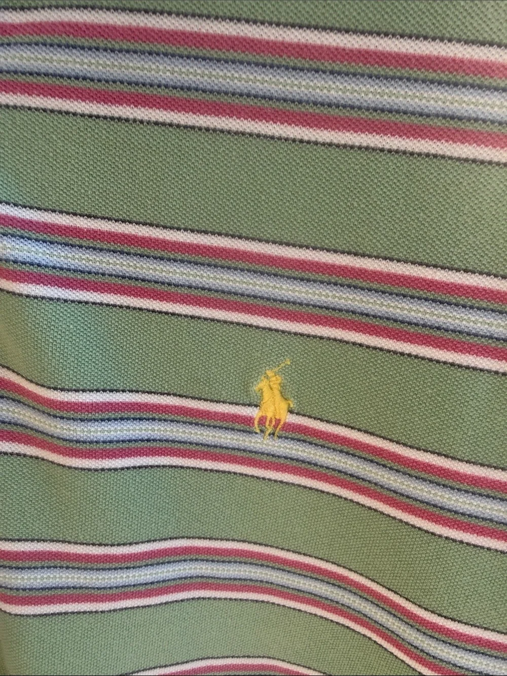 Ralph Lauren Green Polo with Stripes and signature horse logo.
